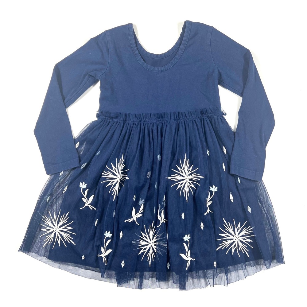 Hanna Andersson Disney 100cm 4T Frozen Elsa Tulle Dress Navy Blue Snowflake GUC - Picture 2 of 7